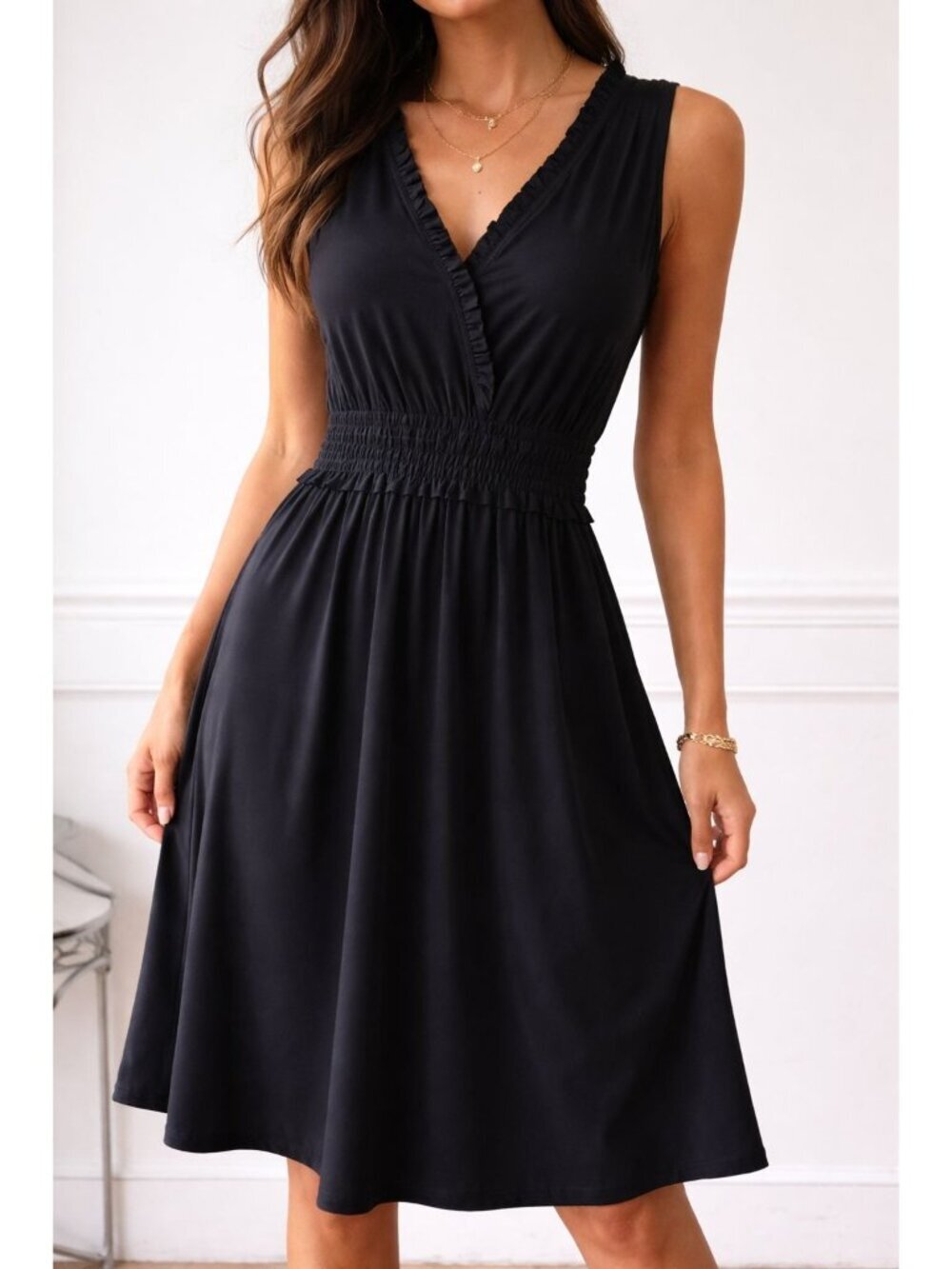 Cupio Black Ruffle Surplice Jersey Dress S Excellent Condition